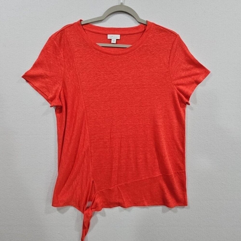 J. Jill Love Linen Womens Size M Short Sleeve Front Tie 100% Linen Shirt Red